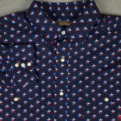 Ariat Shirt Mens Large Blue Western Pearl Snap Button Long Sleeve Star Print - Image 1 of 4