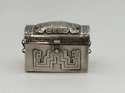 Petite boîte Coffre Inca Argent Bolivie PilulesPilulier Trésor Ancienne Antique - Photo 1/4