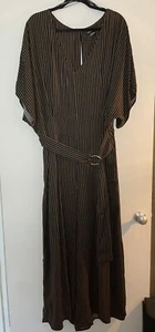 City Chic Doleman Jumpsuit Sz 20 Wide Leg Cropped Belted Black & Brown Striped - Picture 1 of 13