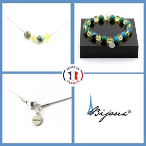 Set Bracelet Necklace Beads Chrysocolla from Namibia + Citrine 8 mm. Size pe - Picture 1 of 5