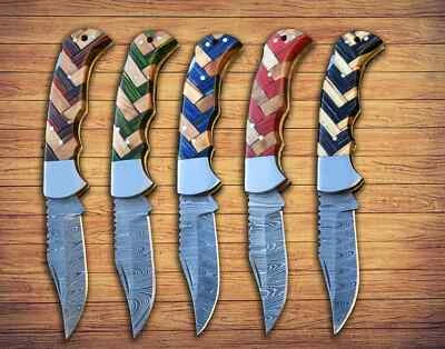 MARKENLOS Handgefertigtes Damast-Taschenmesser mit Rosenholzgriff – Klappmesser-Geschenk