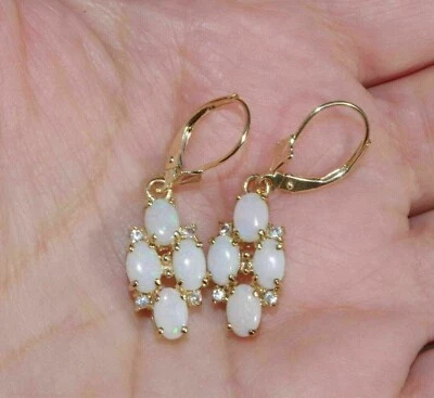 2Ct Opal Opal Dangle  Lab Created Clip On Earring' 14K Yellow Gold Plated Silver - Image 1 of 4