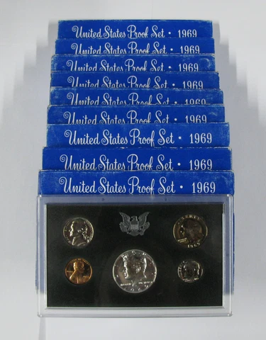 (10) 1969 S SILVER PROOF SETS OGP TOTAL OF 50 PROOF COINS KENNEDY LINCOLN JEFF Cover