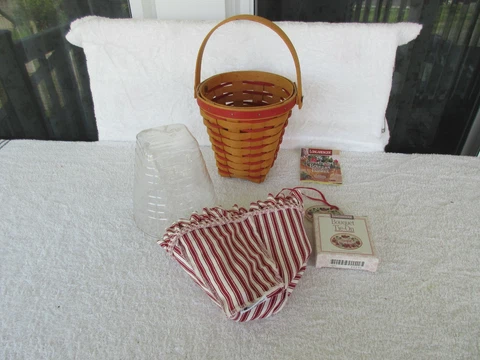 QUALITY~Longaberger  1996  Basket With  Liner +Protector+Tie On~~HANDWOVEN! Cover