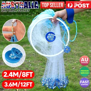 Durable Fishing Cast Net Bait Easy Throw Hand Cast Strong Tire Trap Line 8/12ft - Picture 1 of 12