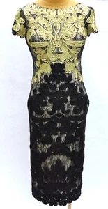 JS Collections Damen Spitzen Lang Cocktail Abendkleid Kleid Gold Schwarz - Bild 1 von 10