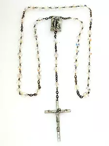 Antiguo Rosario Crucifijo Vintage Italia Aurora Boreal Cristal Corte 21.5" - Imagen 1 de 12