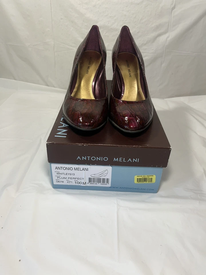 Antonio Melani Whitley ciruela cuña perfecta bomba cuero talla 10 Foto 1 de 4