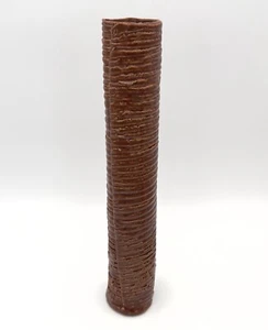 TALL CERAMIC ART POTTERY RIBBED, ROLLED VASE BROWN GLAZE CONTEMPORARY 13” TALL - Picture 1 of 14