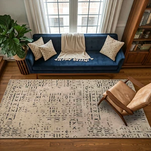 Scandinavian Patterned Mink Rug, Viscose Woven Area Rug with Non-Slip Base - Picture 1 of 10
