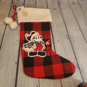 Disney Parks Mickey Mouse Plaid Christmas Stocking Noel Tassles NEW 15 Inches  - Picture 1 of 5