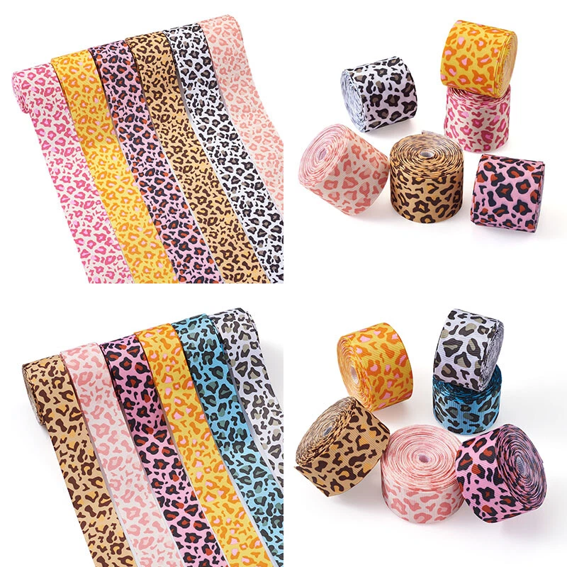 25 Yards Leopard Printed Grosgrain Ribbon for Headbands Hair Bows Craft Wrapping - Image 1 of 1