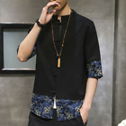 Men Summer Chinese Retro style T-Shirts Blouses Tops Printed Loose Fit Leisure @