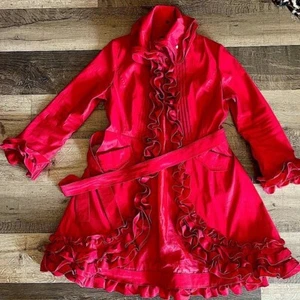 Samuel Dong Raffle Trench Coat Rose Red Classic Long Sleeve Womens Size Medium - Picture 1 of 12