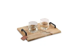 Wood & Resin Tray with Black Handle Kitcheware Gift for Home Kitchen Set of 2... - Picture 1 of 4