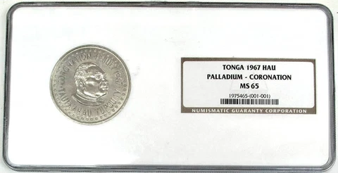 1967 PALLADIUM TONGA 2.01oz HAU HISTORICALLY 1st PALLADIUM COIN MINTED NGC MS65 Cover