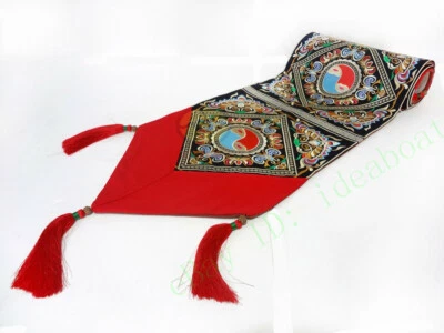 13.7x80" Chinese Hmong Auspicious Floral Blossom Embroidery pattern Table Runner - Image 1 of 4