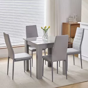 Small Space Dining Set 5Pcs Square Dining Table+ 4 Dining Chairs Set Grey Wooden - Picture 1 of 11