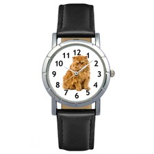 Persian Cat Unisex Mens Ladies Genuine Leather Band Quartz Wrist Watch SA2610