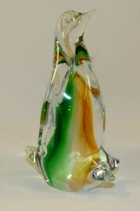 BEAUTIFUL MURANO ART GLASS PENGUIN FIGURINE PAPERWEIGHT GREEN CLEAR SOMMERSO - Picture 1 of 6