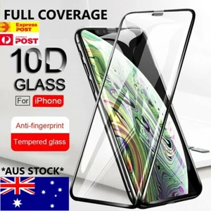 Tempered Glass 10D FULL COVER Screen Protector iPhone 16 15 14 13 12 11 Pro X 8 - Picture 1 of 10