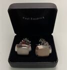 Paul Fredrick Men Silver Rectangular Cufflinks In Original Box