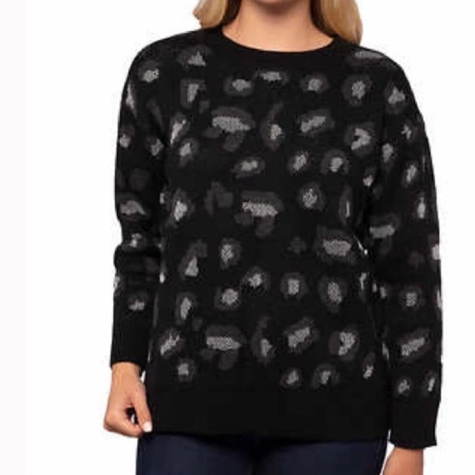 Kendall Kylie Animal Print Black Medium Sweater Pullover Womens