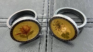 2 Pewter Look Metal Embellished Lg. Napkin Rings Sealed Dried Flower Decor Used - Picture 1 of 9