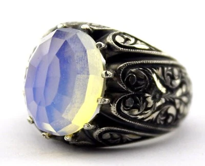 925 sterling silver men ring . Handmade .moon stone.steel pen crafts - Image 1 of 4