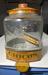 Vintage 5¢ Curtiss CHICOS Spanish Peanuts Glass Jar Store Display 1920s / 1930s - Picture 1 of 24