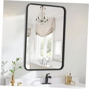 Black Mirror for Bathroom 20" x 30" Black Rounded Corner Rectangle Mirror with - Picture 1 of 8