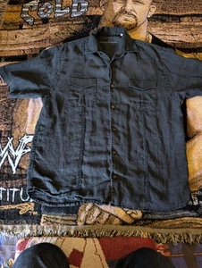 Tommy Bahama 100% Linen Navy Blue Short Sleeve Shirt, Pocket, Texture M - Picture 1 of 19