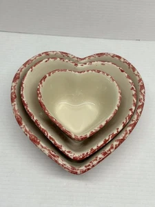 Roseville Pottery Pink Spongeware Gerald E Henn Nesting Heart Bowls Set Of 3 - Picture 1 of 17