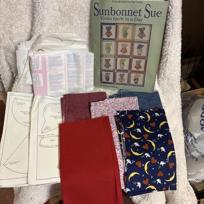 QUILT A DAY SUNBONNET SUE QUILT PATTERN BOOK Plus Some Fabrics Interfacing - Image 1 of 4