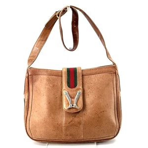 Vintage GUCCI Sherry Line Boots Shoulder Bag Leather Brown Gold Auth From Japan - Picture 1 of 24