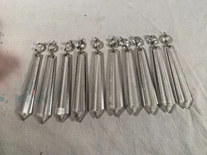 Victorian Antique Lot 10 Crystal Spear Prisms 5&3/4" tall w faceted Bead c1890s - Picture 1 of 7