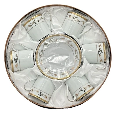 Juego de 12 tazas de café turcas 6 tazas y 6 platillos porcelana fina patrón dorado Foto 1 de 4