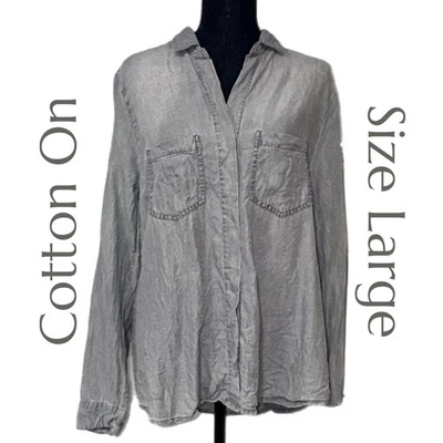 Camisa de algodón - gris con botones - talla grande Foto 1 de 4