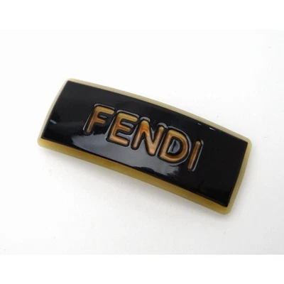 Fendi Logo Barrette Hair clip Black x Beige Plastic x Metal Rectangle W9xH3.5cm - Image 1 of 4