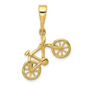 14k Yellow Gold Solid 3D Bicycle Pendant, 19 x 26mm (3/4 x 1 Inch) - Picture 1 of 5