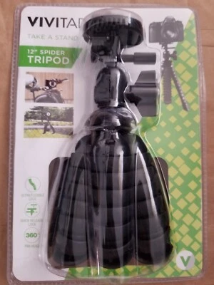 Vivitar 12” Spider Tripod Stand Black Flexible Rubberized NEW - Image 1 of 2
