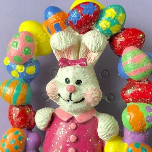 VTG Easter Bunny Pin Brooch Egg Wreath Holiday Sparkle Pastel Pinback Button NOS - Picture 1 of 3