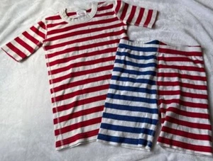 Boys Hanna Andersson Red White Blue Stripe Short Summer John Pjs 140 150 10 12 - Picture 1 of 2