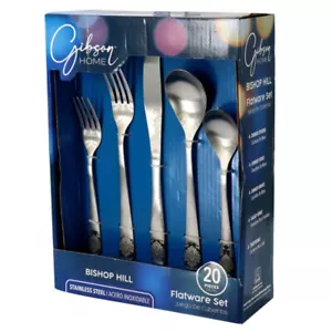 Gibson Home Bishop Hill 20 Piece Stainless Steel Floral Flatware Set in Matte Si - Picture 1 of 1