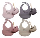 Personalised Engraved Silicone baby Bib Feeding Set Gift, Weaning, Toddler Name