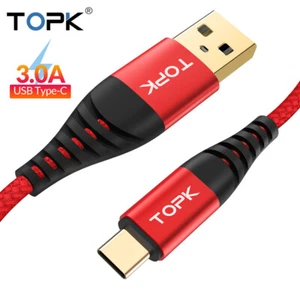 TOPK AN42 USB C Braided Cable 3A Quick Charge Data 0.5m 1m 2m 3m. Black Red - Picture 1 of 9