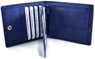 Geldbörse Portemonnaie Geldbeutel Unisex Echt Leder Blau 12 Kartenfächer Weich  - Bild 1 von 4