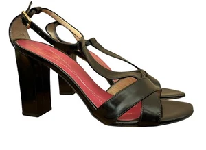 Kate Spade Size 6.5 Black Patent Leather Ankle Strap Heels Open Toe Italy - Picture 1 of 8