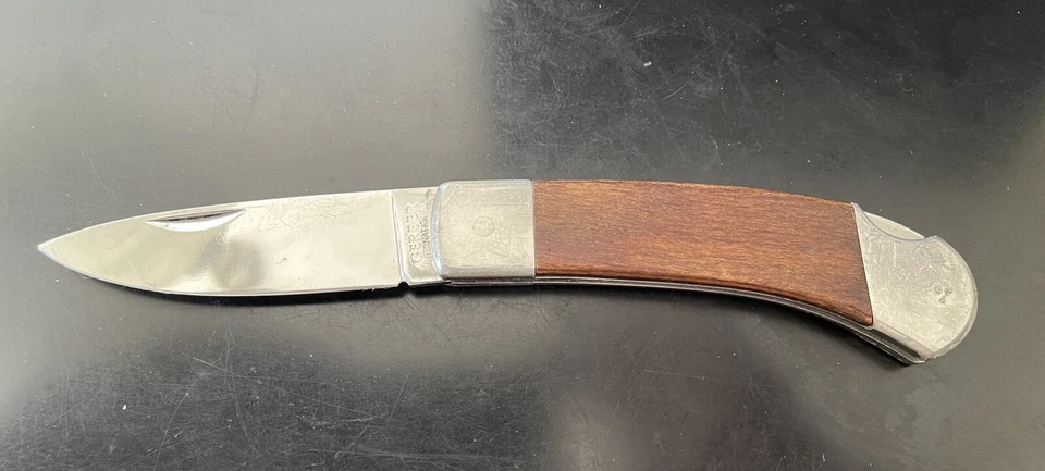 Gerber International 440C Stainless Taiwan Folding Knife Wood Handle Vintage - Image 1 of 4