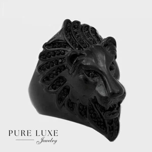 Men's Stainless-Steel LION-Head Cubic Zirconia Black plated Rings,8 9 -14*Box - Picture 1 of 4